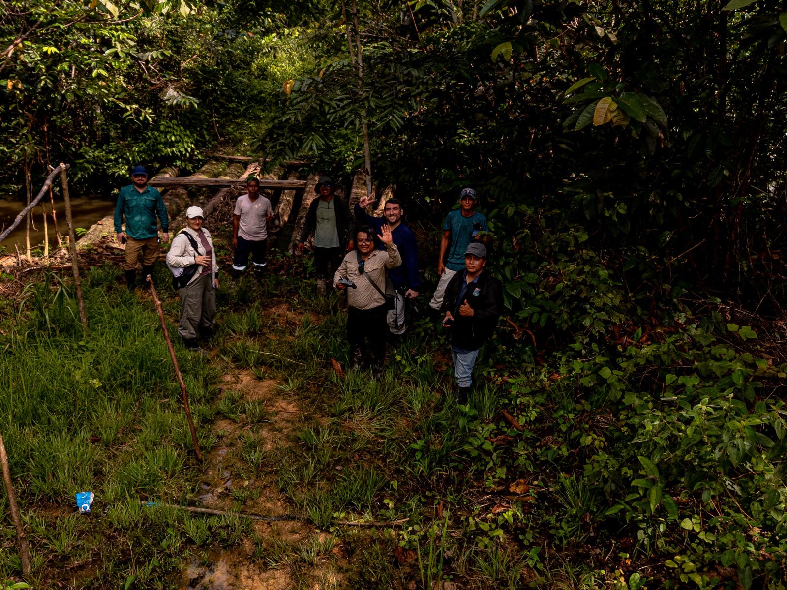 The field team at a forest camp