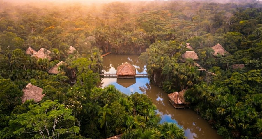 Aerial view of the AWAKEN base at dawn